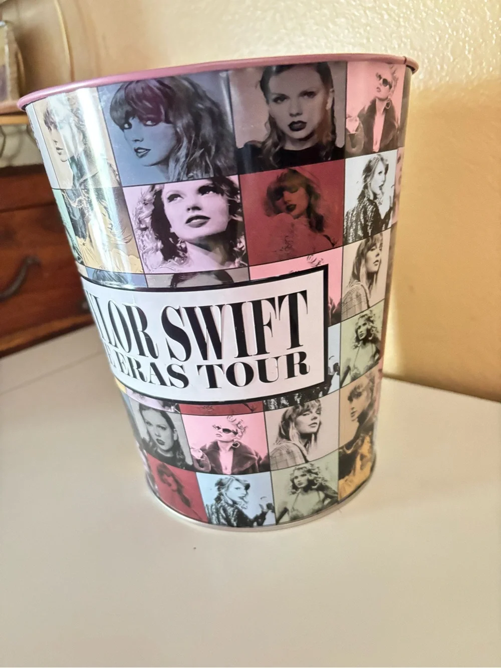 Taylor Swift The Eras Tour Pink Multi Pop Art Metal Wastebasket
